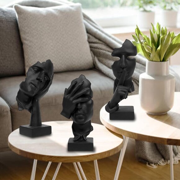 Aboxoo Thinker Statue Set of 3 Modern Resin Figurines for Home Office Black - Picture 3 of 7